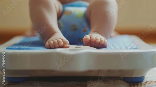 The scale displaying a healthy weight reading, symbolizing a thriving infant.