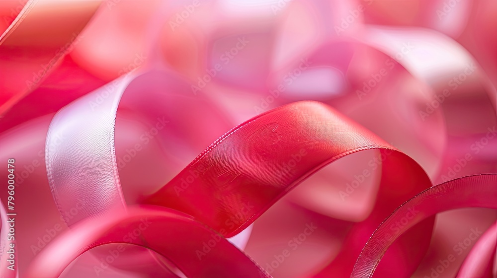 Soft focus on red and pink ribbons curled into hearts Soft focus on red and pink ribbons curled into hearts