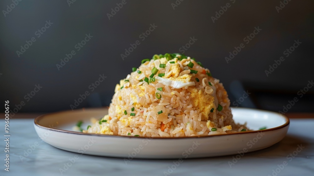 Saleek Rice Side view of a beautifully arranged serving of Thai fried rice on a ...