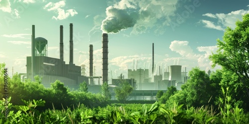Create a highly realistic and detailed image resembling a green industry eco-power factory, 