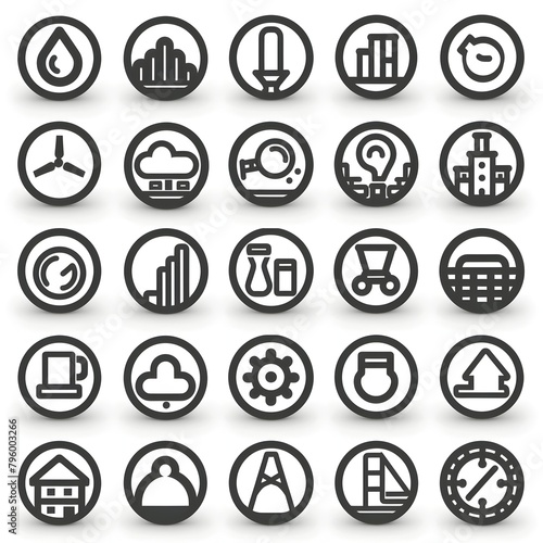 Comprehensive Collection of Sleek 3D Industrial Icon Symbols for Digital Interfaces and Data