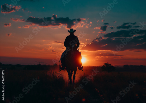 Cowboy Riding Into The Sunset - On Horseback - Cowboy Photography - Professional Country Western Images © Sierra