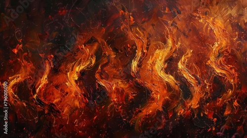 Captivating painting of blazing fire with warm, fiery colors and dynamic brushstrokes. 