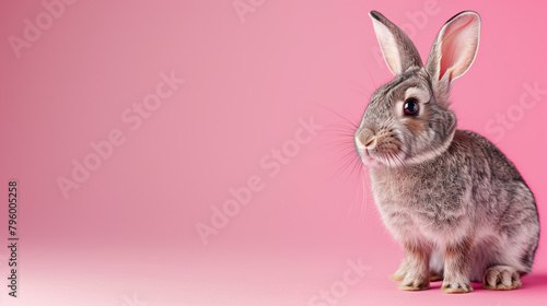 シンプルなピンク背景とウサギ © 背景JAPAN