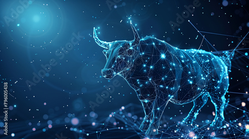 Digital Bull Constellation in Space, Symbolizing Taurus and Strength