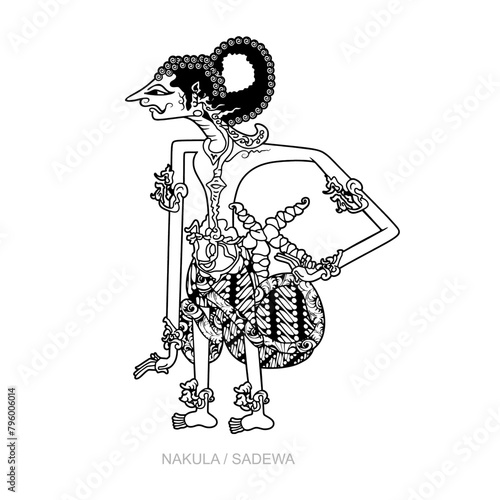 Character of Indonesian Shadow Puppet .   Wayang Nakula or Sadewa. vector illustration © soleh