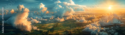 Clouds stitching together patches of farmland, representing datadriven agriculture