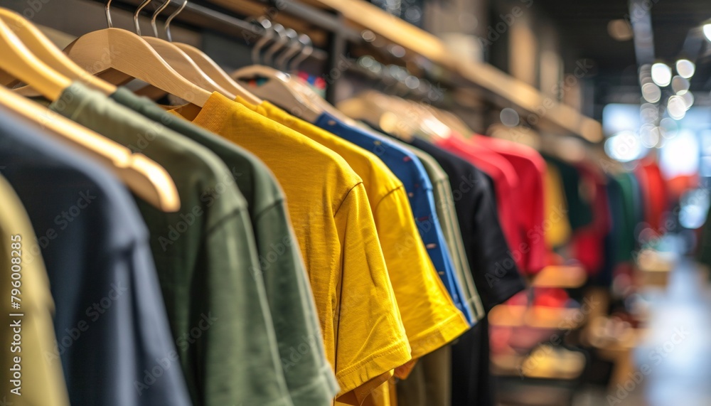 close up of clothes hanging in modern clothing store. ai generative close up of clothes hanging in modern clothing store. ai generative