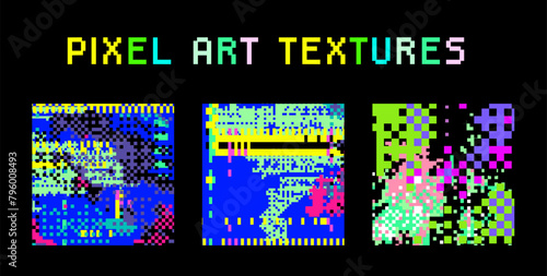 Screen with neon pixel glitches and flickers. Concept vector illustration of a broken or malware program.