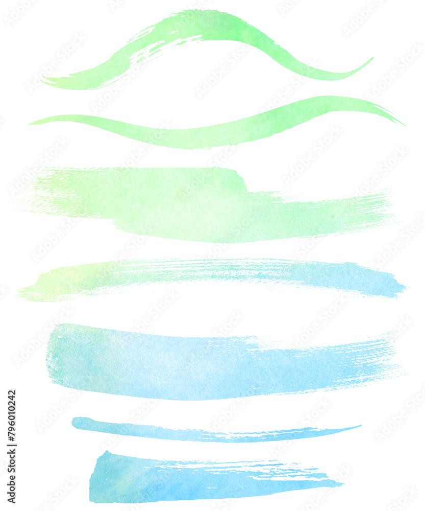 Obraz premium 水彩絵の具で描いたいろいろな線、ストロークのセット