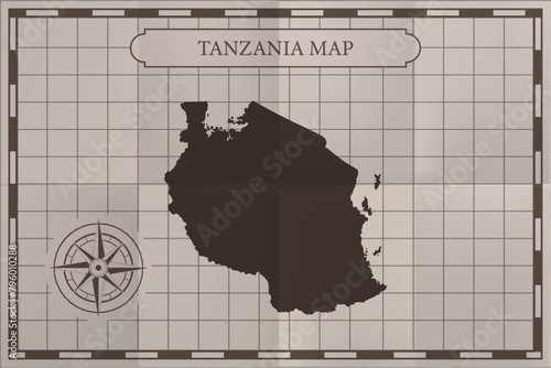 Tanzania old classic country map. Vintage antique map paper style.