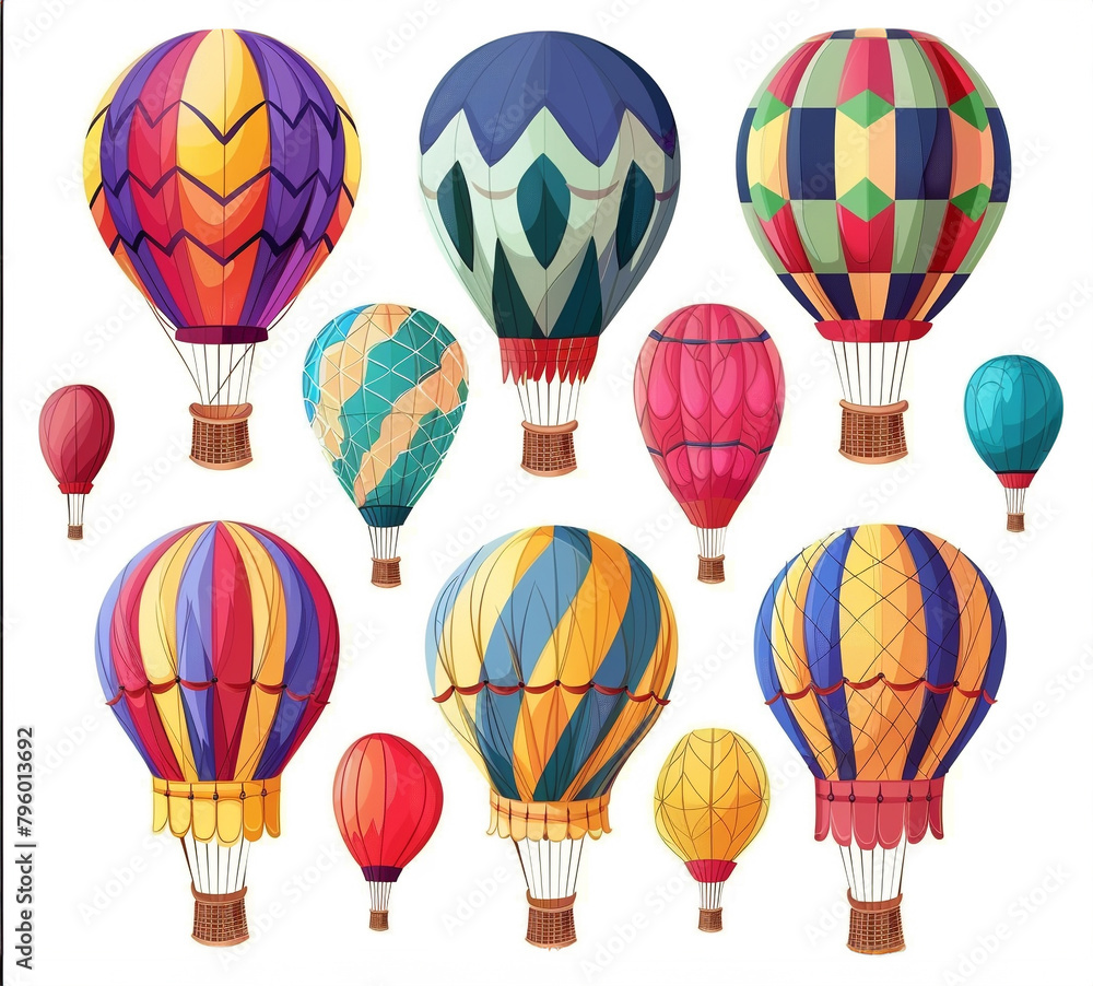 Artistic Hot Air Balloons Collection On white background