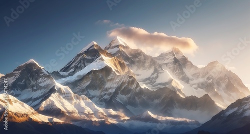 Beautiful landscape of Himalayas mountains at sunset, Nepal.