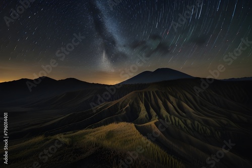 Star trails above Bromo Tengger Nationalpark Generator AI  photo