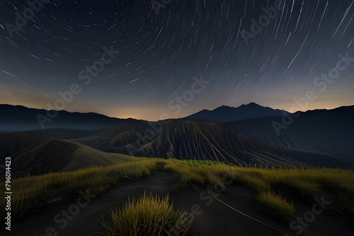 Star trails above Bromo Tengger Nationalpark Generator AI  photo
