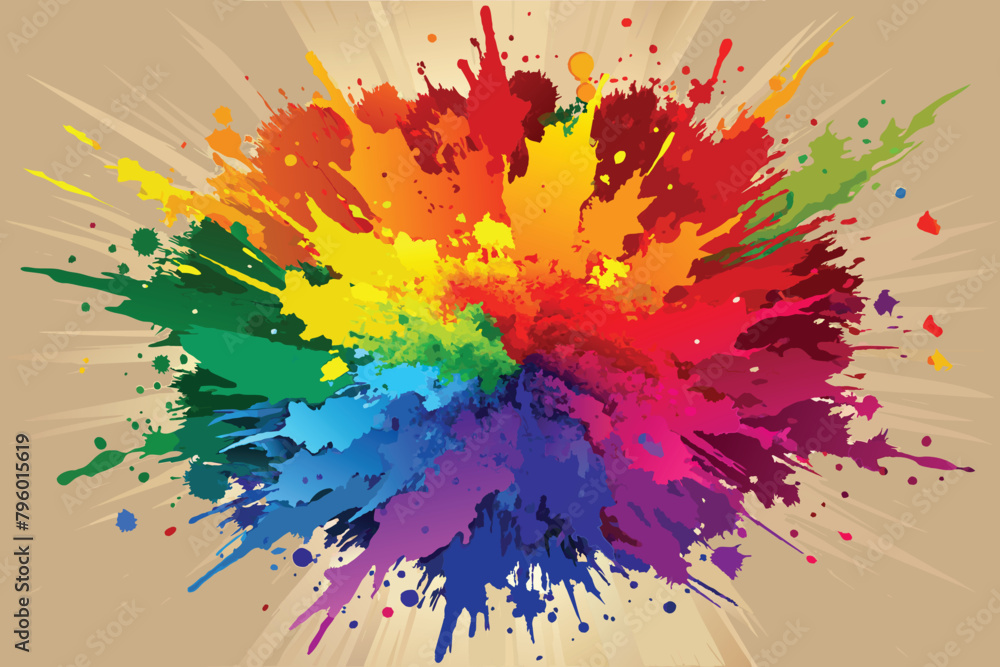 colorful rainbow holi paint color powder explosion vector, isolated wide Turkish Red panorama background