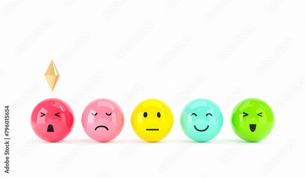Set of emoji emoticons with sad and happy mood, evaluation, Increase rating, Customer experience, Satisfaction and best excellent services rating concept, Customer service evaluation. 3d render. Set of emoji emoticons with sad and happy mood, evaluation, Increase rating, Customer experience, Satisfaction and best excellent services rating concept, Customer service evaluation. 3d render.