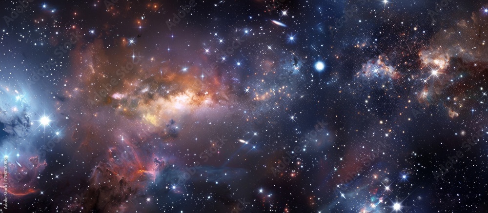 Capturing the vast expanse of the night sky filled with shimmering stars and colorful nebulae, creating a mesmerizing cosmic spectacle Capturing the vast expanse of the night sky filled with shimmering stars and colorful nebulae, creating a mesmerizing cosmic spectacle