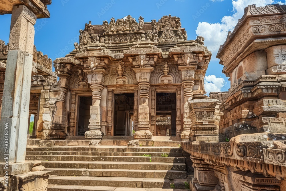 Picture yourself standing amidst the ruins of an ancient temple, its faded frescoes and intricate carvings hinting at the grandeur of a bygone era, Generative AI
