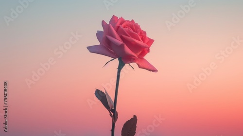 Minimalist pink rose silhouette with a radiant gradient from blush to bold, set against a vast, open background for a modern look