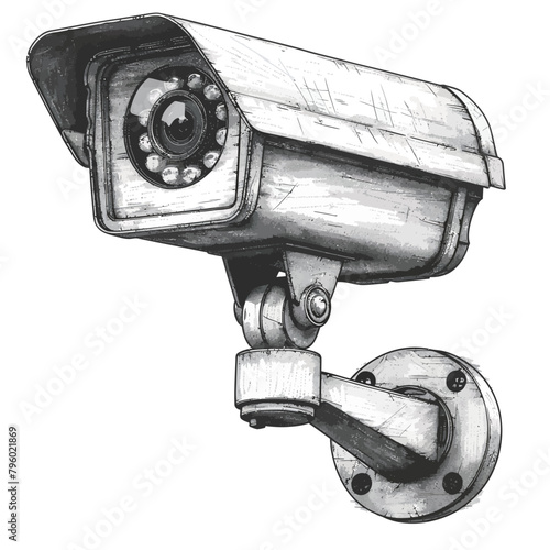 Digital illustration of a security camera. Hand-drawn image on white background