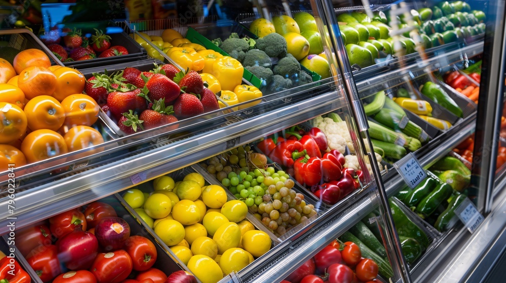 fruit and vegetables in refrigerated in modern supermarket