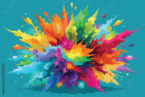 colorful rainbow holi paint color powder explosion vector, isolated wide Turquoise panorama background