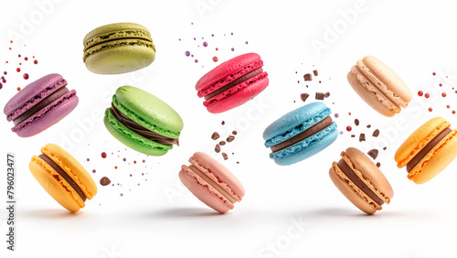 Colorful macaroons isolated on white background 