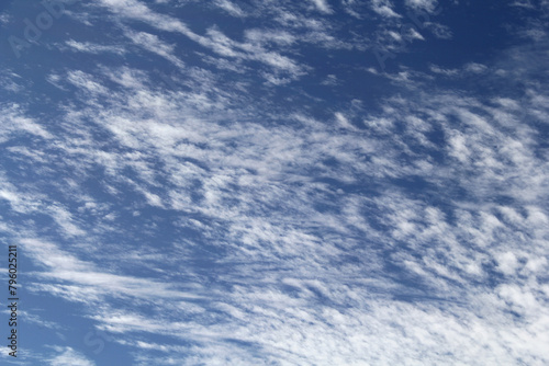 Blue sky with soft white clouds background texture