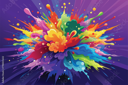 colorful rainbow holi paint color powder explosion vector  isolated wide Vivid Purple panorama background