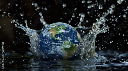 Global Environment Concept with Water Splash and Earth