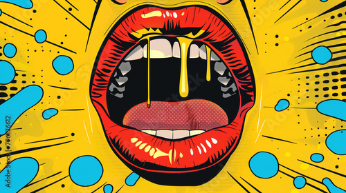 Pop Art Style Illustration of Mouth with Dripping Honey