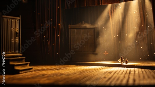 Dramatic Miniature Theater Stage with Tiny Actors Spotlighted photo