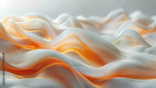 3d render, abstract background with waves of white and orange colors, soft lighting. Created with Ai