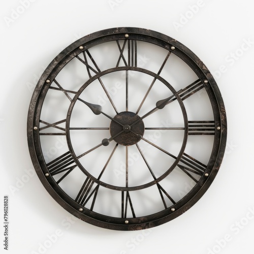 3D Render of a retro-style wall clock with Roman numerals  on isolated white background  Generative AI