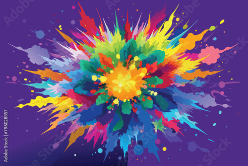 colorful rainbow holi paint color powder explosion vector, isolated wide Vivid Purple panorama background © mobarok8888