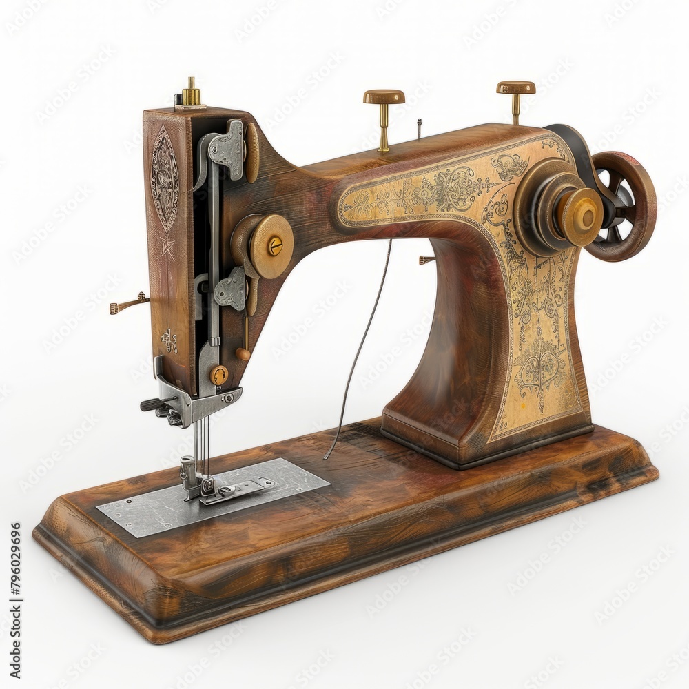 3D Render of a vintage sewing machine, on isolated white background, Generative AI