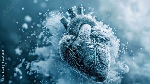 An intricate 3D model of a heart encased in ice, slowly cracking, symbolizing the thawing of emotions and the drama of personal growth. photo