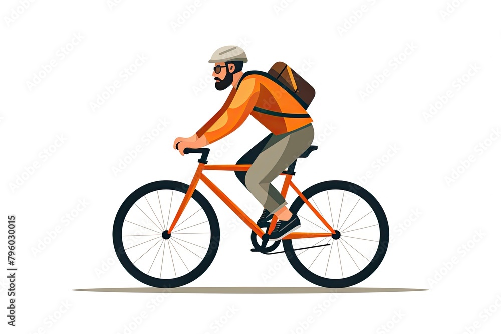 Obraz premium Bearded Man Riding a Vibrant Orange Bike