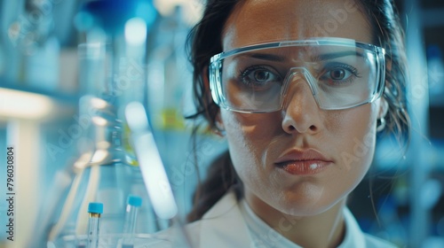 Young woman researcher is working in a science laboratory