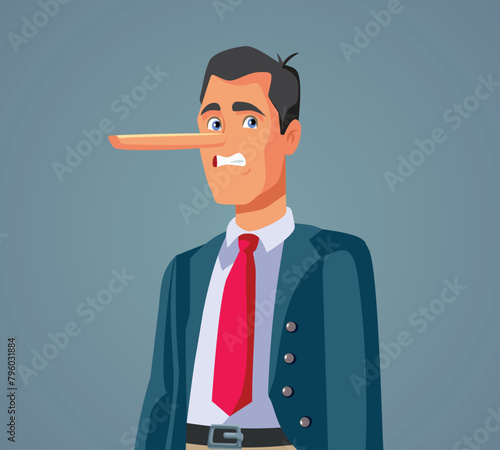 Liar Businessman Being Dishonest Vector Cartoon Character. Dishonest manager suffering from mythomania compulsive disorder 
