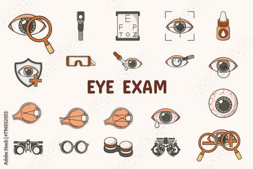Eye Exam Lineal Color Vector Illustration Icon Sticker Set Design Materials