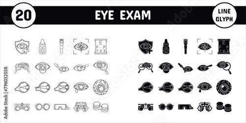 Eye Exam Line Glyph Vector Illustration Icon Sticker Set Design Materials
