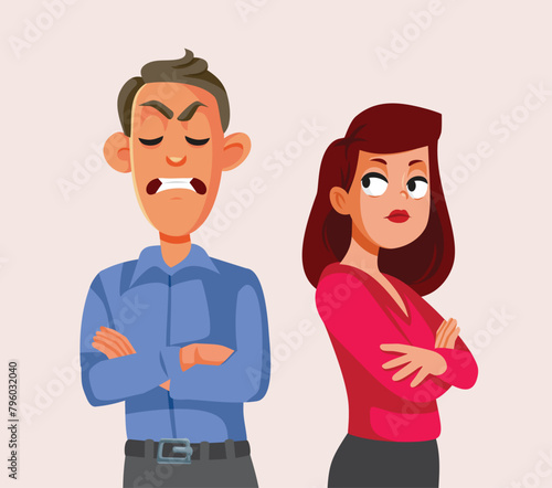Unhappy Man and Woman Fighting Vector Cartoon Characters. Sad unhappy couple falling out of love with each other 

