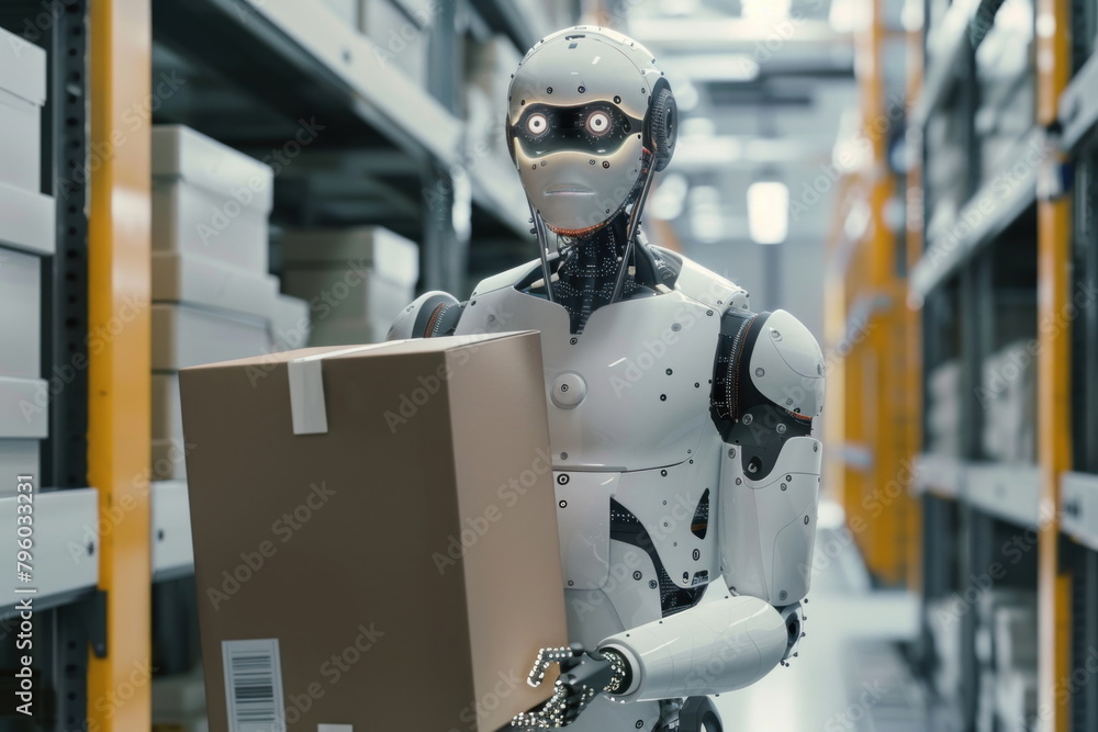 Robot human working in factory transport, artificial intelligence humanoid Robot human working in factory transport, artificial intelligence humanoid