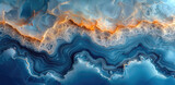 A stunning closeup of an ocean blue and amber agate surface, showcasing its intricate patterns and vibrant colors. Created with Ai