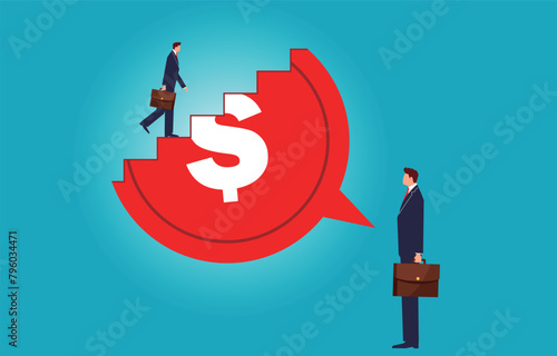 Business Guidance and Advice, Money Making Advice or Investment Guidance, Big Businessman Money Speech Bubbles Help Small Businessman