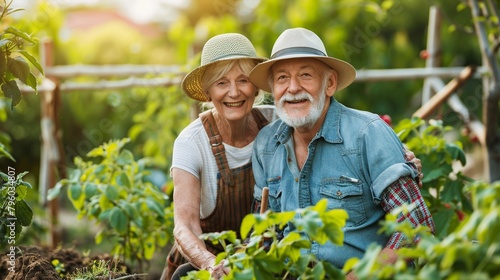 Active senior couple gardening together showing aging healthfully with active