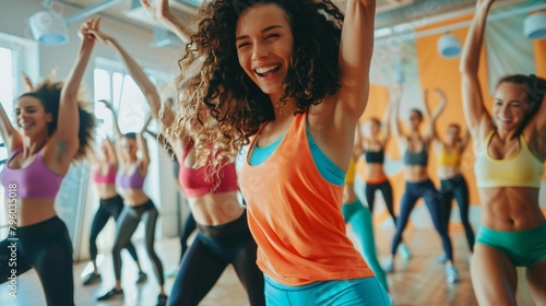High-energy dance fitness class with vibrant music and dynamic movements