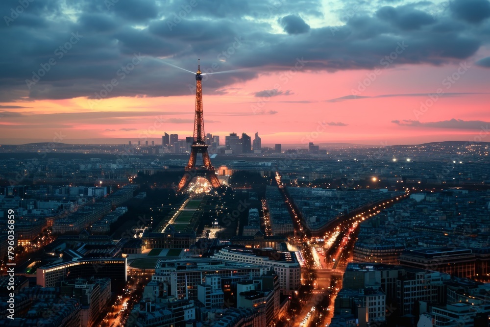 Fototapeta premium A beautiful vibrant skyline during twilight in Paris. Ai generated